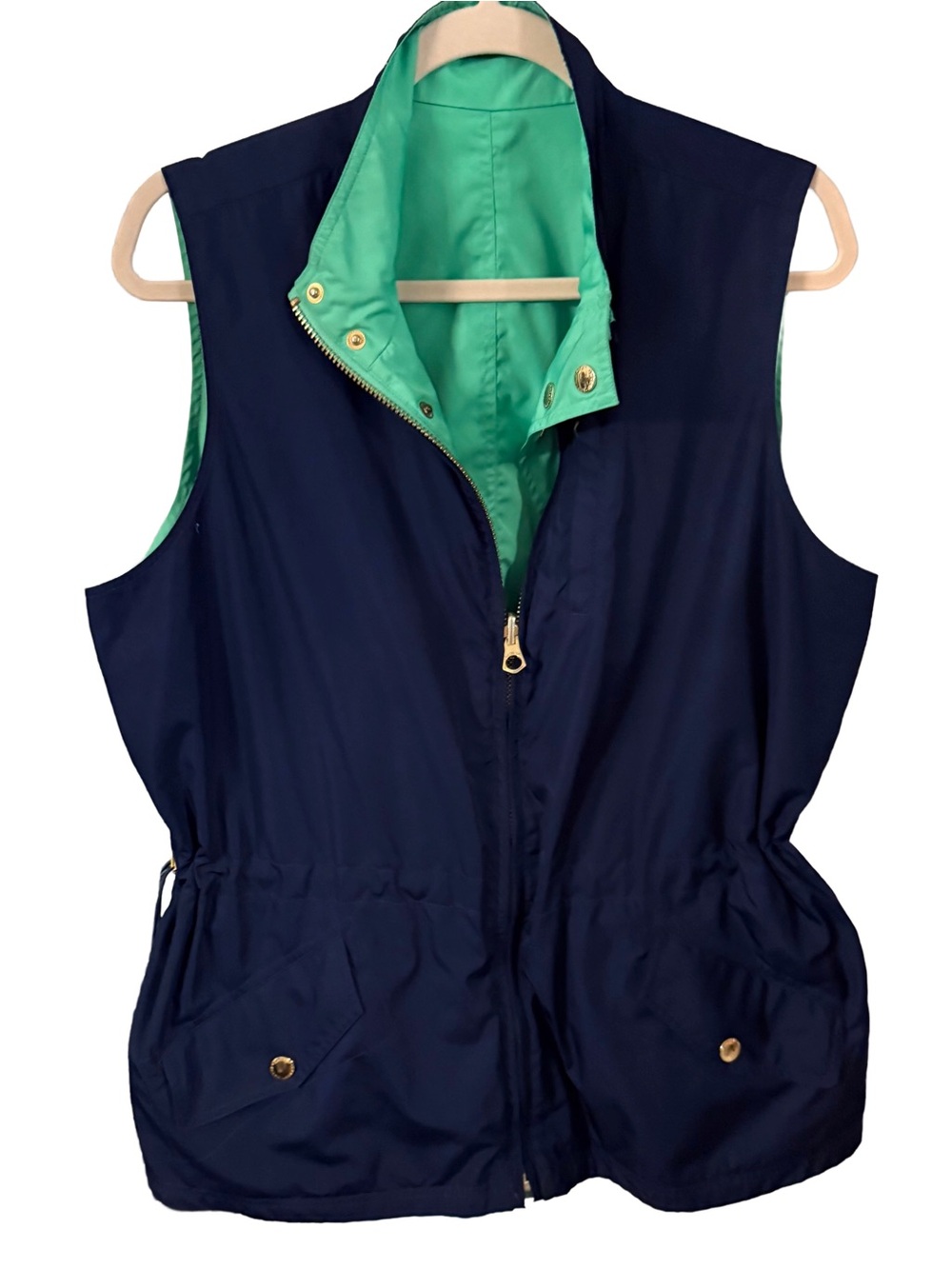 Lauren Ralph Lauren Reversible Utility Vest Navy Blue Lime Green Gold Hdwr Sz 1X